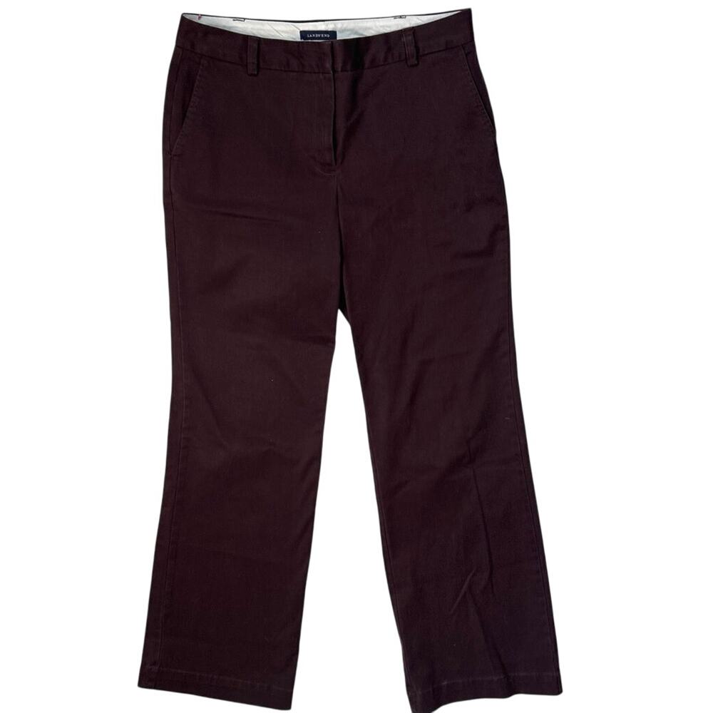 Lands' End Women Sz 10 Burgundy Mid Rise Flat Front Straight Fit 2 Chino Pant